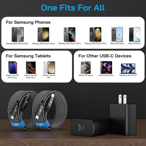 شاحن USB C فائق السرعة 45 وات، شاحن هاتف Android من النوع C بقوة 45 وات مع أسلاك من النوع C بطول 10 أقدام لهاتف Samsung Galaxy S24 Ultra/S24+/S23 Ultra/S23+/S22 Plus/S21/S20، Galaxy Tab S9/S8 Ultra in Saudi Arabia