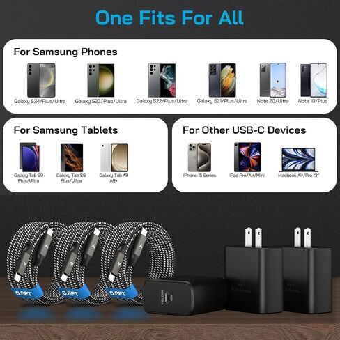 شاحن USB C فائق السرعة 45 وات، شاحن هاتف Android من النوع C بقوة 45 وات مع أسلاك من النوع C بطول 10 أقدام لهاتف Samsung Galaxy S24 Ultra/S24+/S23 Ultra/S23+/S22 Plus/S21/S20، Galaxy Tab S9/S8 Ultra in Saudi Arabia
