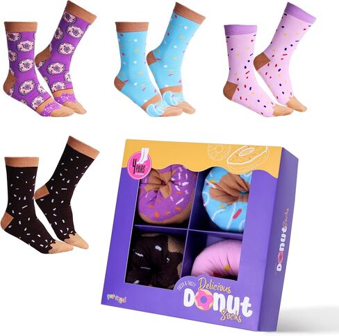 Pop Craze - 2 or 4 Pairs Doughnut Socks in a Box - 1 Size Fits Most. Novelty Food Socks, Funny Gift for Men and Women in Kuwait
