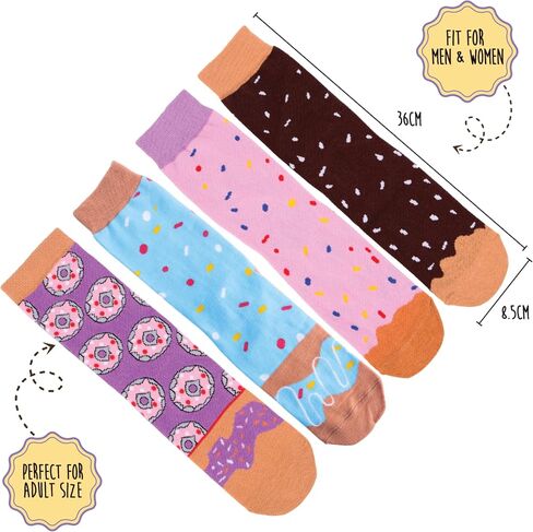 Pop Craze - 2 or 4 Pairs Doughnut Socks in a Box - 1 Size Fits Most. Novelty Food Socks, Funny Gift for Men and Women in Kuwait