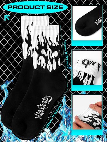 6 Pairs Women Flame Socks Fashion Men Fire Print Crew Socks Breathable Cotton Casual for Spring Sports in Kuwait