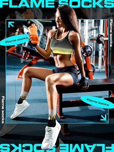6 Pairs Women Flame Socks Fashion Men Fire Print Crew Socks Breathable Cotton Casual for Spring Sports in Kuwait