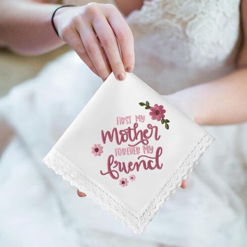 HOULIFE Lace Handkerchiefs for Women, Embroidered White Cotton Hankies for Ladies Women, Mom Gift from Daughter Son in Saudi Arabia