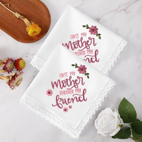 HOULIFE Lace Handkerchiefs for Women, Embroidered White Cotton Hankies for Ladies Women, Mom Gift from Daughter Son in Saudi Arabia