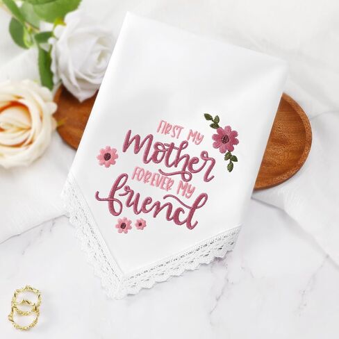 HOULIFE Lace Handkerchiefs for Women, Embroidered White Cotton Hankies for Ladies Women, Mom Gift from Daughter Son in Saudi Arabia