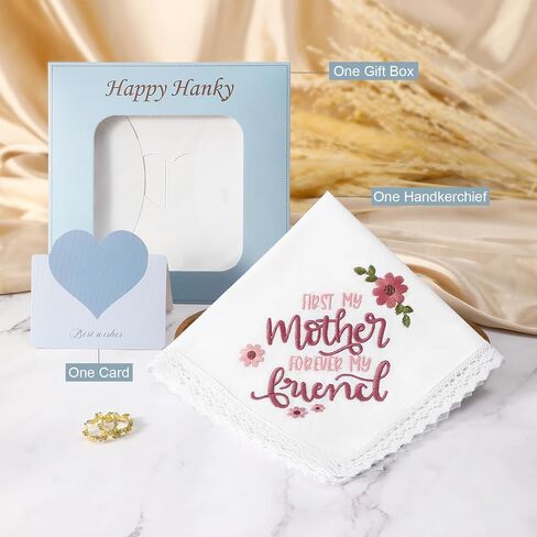 HOULIFE Lace Handkerchiefs for Women, Embroidered White Cotton Hankies for Ladies Women, Mom Gift from Daughter Son in Saudi Arabia
