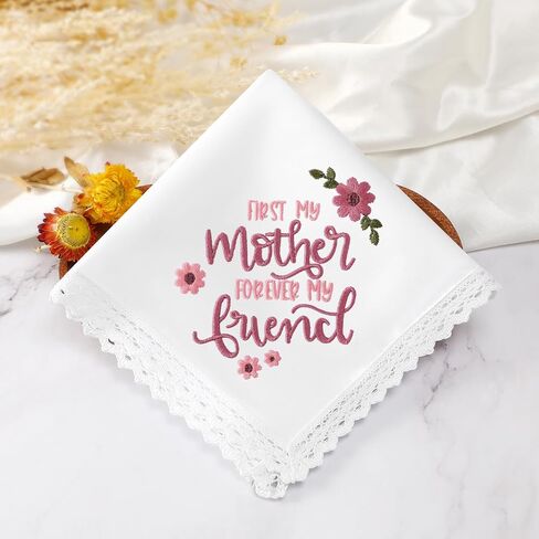 HOULIFE Lace Handkerchiefs for Women, Embroidered White Cotton Hankies for Ladies Women, Mom Gift from Daughter Son in Saudi Arabia