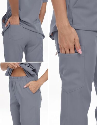 Agile Motion Scrubs for Women Set, Stylish Mandarin Collar Top & Jogger Pants, 8 Pockets Stretch Medical Uniform in Kuwait