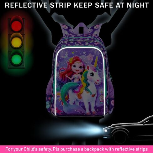 16 "حقيرة حورية البحر حقيبة ظهر للبنات ، 3pcs unicorn الأطفال حقيبة الكتب مع صندوق الغداء ， حقيبة الظهر المدرسية لرياض الأطفال في مرحلة ما قبل المدرسة (أرجواني) in Kuwait