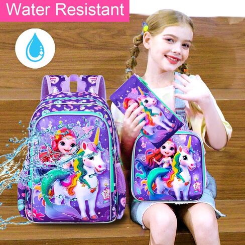 16 "حقيرة حورية البحر حقيبة ظهر للبنات ، 3pcs unicorn الأطفال حقيبة الكتب مع صندوق الغداء ， حقيبة الظهر المدرسية لرياض الأطفال في مرحلة ما قبل المدرسة (أرجواني) in Kuwait