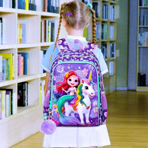 16 "حقيرة حورية البحر حقيبة ظهر للبنات ، 3pcs unicorn الأطفال حقيبة الكتب مع صندوق الغداء ， حقيبة الظهر المدرسية لرياض الأطفال في مرحلة ما قبل المدرسة (أرجواني) in Kuwait