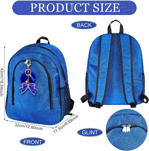 Cheer Backpack with Cheer Bow Keychain Cheerleading Glitter Backpack Cheerleaders Gift Cheer Bags for Sport(Blue,Large) in Saudi Arabia