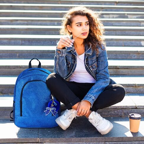 Cheer Backpack with Cheer Bow Keychain Cheerleading Glitter Backpack Cheerleaders Gift Cheer Bags for Sport(Blue,Large) in Saudi Arabia