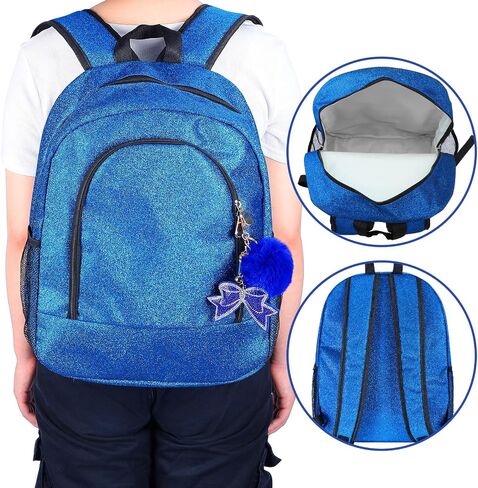 Cheer Backpack with Cheer Bow Keychain Cheerleading Glitter Backpack Cheerleaders Gift Cheer Bags for Sport(Blue,Large) in Saudi Arabia
