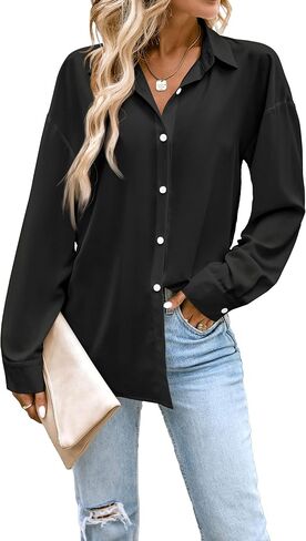 Button Down Shirts for Women Long Sleeve Collared Blouse Business Casual Tops in Saudi Arabia