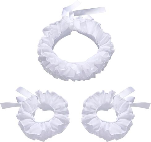 Elizabethan Renaissance Collar Cuffs Set Ruffle Layered Clown Stand Neck Choker Wrist Accessory in Saudi Arabia