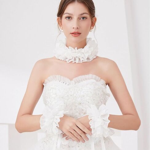 Elizabethan Renaissance Collar Cuffs Set Ruffle Layered Clown Stand Neck Choker Wrist Accessory in Saudi Arabia