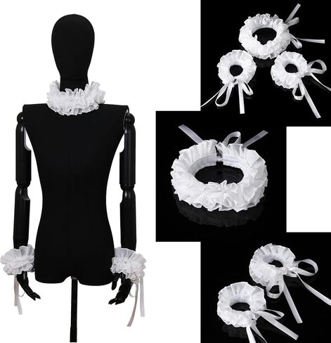 Elizabethan Renaissance Collar Cuffs Set Ruffle Layered Clown Stand Neck Choker Wrist Accessory in Saudi Arabia