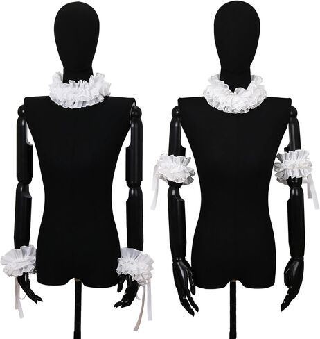 Elizabethan Renaissance Collar Cuffs Set Ruffle Layered Clown Stand Neck Choker Wrist Accessory in Saudi Arabia