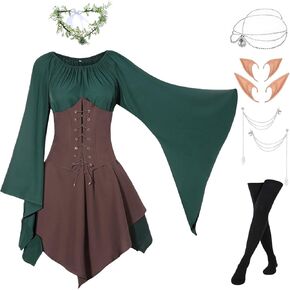 OUMBIVIL 8 PCS RENAISSANCE COSTUME WOMED ORIGAL VISTER FUST FORTY FURY FARY ELF ARCHER COSPLAY OUTFIT