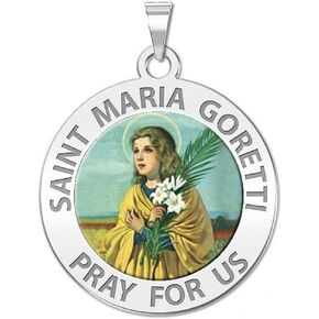 PicturesOnGold.com Saint Maria Goretti Religious Color Medal - 2/3 Inch Size of Dime, Sterling Silver