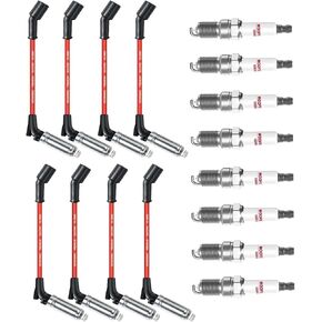 41-962 Spark Plugs and Wires for Chevy 5.3 6.0L 6.2L, Spark Plug set Compatible with GM 5.3L Plugs and Wires Fit for Silverado/Suburban/Tahoe GMC Yukon 19299585