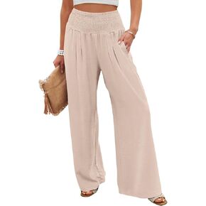 ANRABESS Women Palazzo Pants Summer Flowy Wide Leg High Waist Lounge Trousers with Pockets 2025 Casual Beach Vacation Outfits