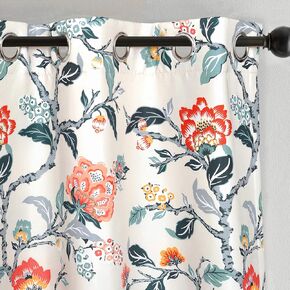 Driftaway Ada Floral Print Print Flower Leaf مبطنة بالحرارة الغرفة المعزولة غامقًا ستائر نافذة الإضاءة 2 طبقتين من لوحين كلهما 52 بوصة في 84 بوصة برتقالية برتقالية العاج