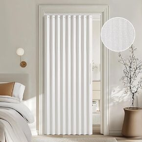 MIULEE Accordion Style Magnetic Folding Door Curtains for Doorways/Closet, Room Divider Pleated Drapes with Hooks for Interior Living Room/Bedroom/Open Closet, White, W39 x L78 inches, 1 Panel