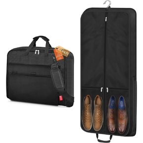 MISSLO Carry On Garment Bags for Travel with Shoulder Strap 43'' Suit Bags for Men Travel 2 in 1 Waterproof Suit Cover with 3 Pockets for Business Trip, Black