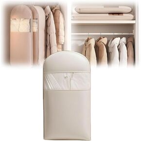 Space Saving Hanging Garment Bag with Self Compression Zipper, Space Saver Closet Organizers,Dust Cover Clothes Bags for Down Coat (Large)
