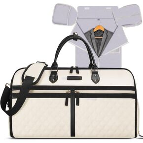 Convertible Garment Duffle Bags for Travel, Carry On Garment Bag with Shoe Compartment, 2 In 1 Travel Suit Bag with Shoulder Strap for Men Women, Waterproof Weekender Bag for Business Trip,Cream
