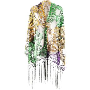 Heliltd Mardi Gras Glitter Shawl Scarf Mardi Gras Outfit for Women Mardi Gras Costumes Accessories for Wedding Dress Up Party
