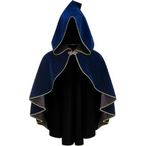 GRAJTCIN Renaissance Cloak Women Medieval Short Cape with Hood Gold Trim Victorian Hobbit Capelet Halloween Costume