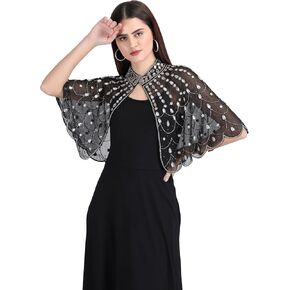 يد Georgette Ponchos/Cape/Wrap مطرزة بالسيدات