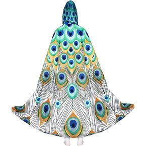 Peafowl Hooded Long Cloak, Adult Peafowl Cosplay Costume, HD Printing Unisex Cloak