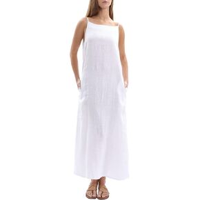 Amazhiyu Women's 100% Linen Casual Summer Sleevelesss Black Tie Maxi Dresses