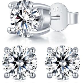 CG&KYGG Moissanite Stud Earrings for Men Women, 18K White Gold Plated S925 Sterling Silver Hypoallergenic Jewelry Gift, 0.6-2ct Round Cut D Color VVS1 Clarity Lab Created Diamond Earring