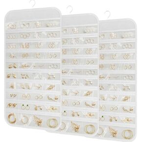 3PCS Hanging Jewelry Organizer with 80 Pocket Double-Sided Jewelry Holder Storage Wall Door Closet Accessories Organizer for Earrings, Necklaces, Rings (White)