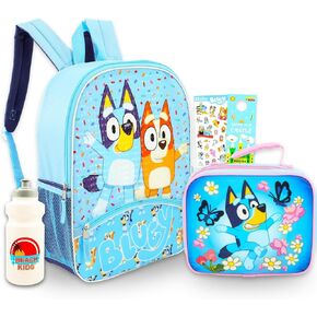 Bluey Backpack and Lunch Box Set - Bundle with 15" School Bag, Lunch Box, Water Bottle, Stickers, More | Bluey and Bingo Backpack with Lunchbag for Boys, Girls, Kids