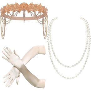 BABEYOND 1920s Accessories for Women - Great Gatsby Accessories Flapper Headband Headpiece Pearl Necklace Gloves for Women