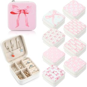 Kenning 9 PC Pink Bow Jewelry Box Mini Poraily Pu Leather Coquette Jewelry Case Home Gift for Women Girl Pink Bow Party for Wedder