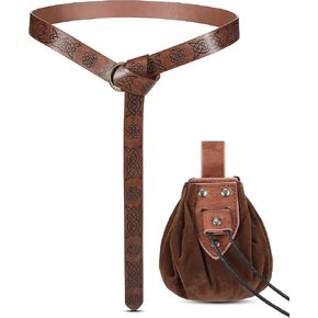 Panitay 2 Pcs Medieval Viking Belt Pouch Set Halloween Renaissance Accessories Faux Leather Belt Pouch for Men Women