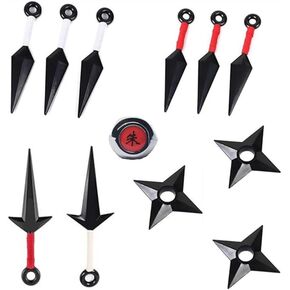 12 pcs Ninja Plastic Boomerang，Ring and Plastic Kunai Pack Set Cosplay Ninja Anime Accessories Black