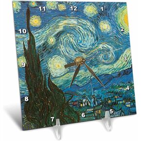 3dRose dc_164649_1 Starry Night by Van Gogh Vintage-Desk Clock, 6 by 6-Inch