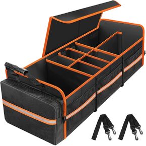 95L Car Trunk Organizer, Collapsible Trunk Storage Organizer with Removable Lid - Multi Compartment Waterproof Storage Organizer, Fits Most Car, Truck, Red