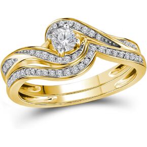 10k Yellow Gold Round Diamond Bridal Engagement Ring Wedding Band Two Piece Set 1/3 Ct.