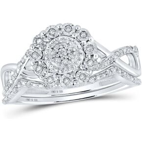 المجوهرات من Lux Sterling Silver Round Diamond Cluster Bridal Bridal Band Set 1/5 CTTW ، الحجم النسائي: 5-9