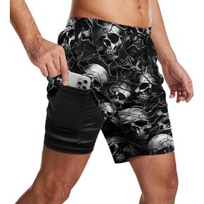 Mens Swim Trunks with Compression Liner 9 Inch Inseam Quick Dry Board Shorts