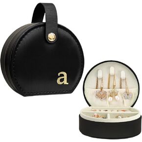 COLLECTIVE HOME - Travel Jewelry Case, Elegant Half-Moon Design with Gold Monogram, Detachable Handle, Personalized Accessory Organizer, Gift for Fashion-Forward Women and Teens, Black (s) in Saudi Arabia